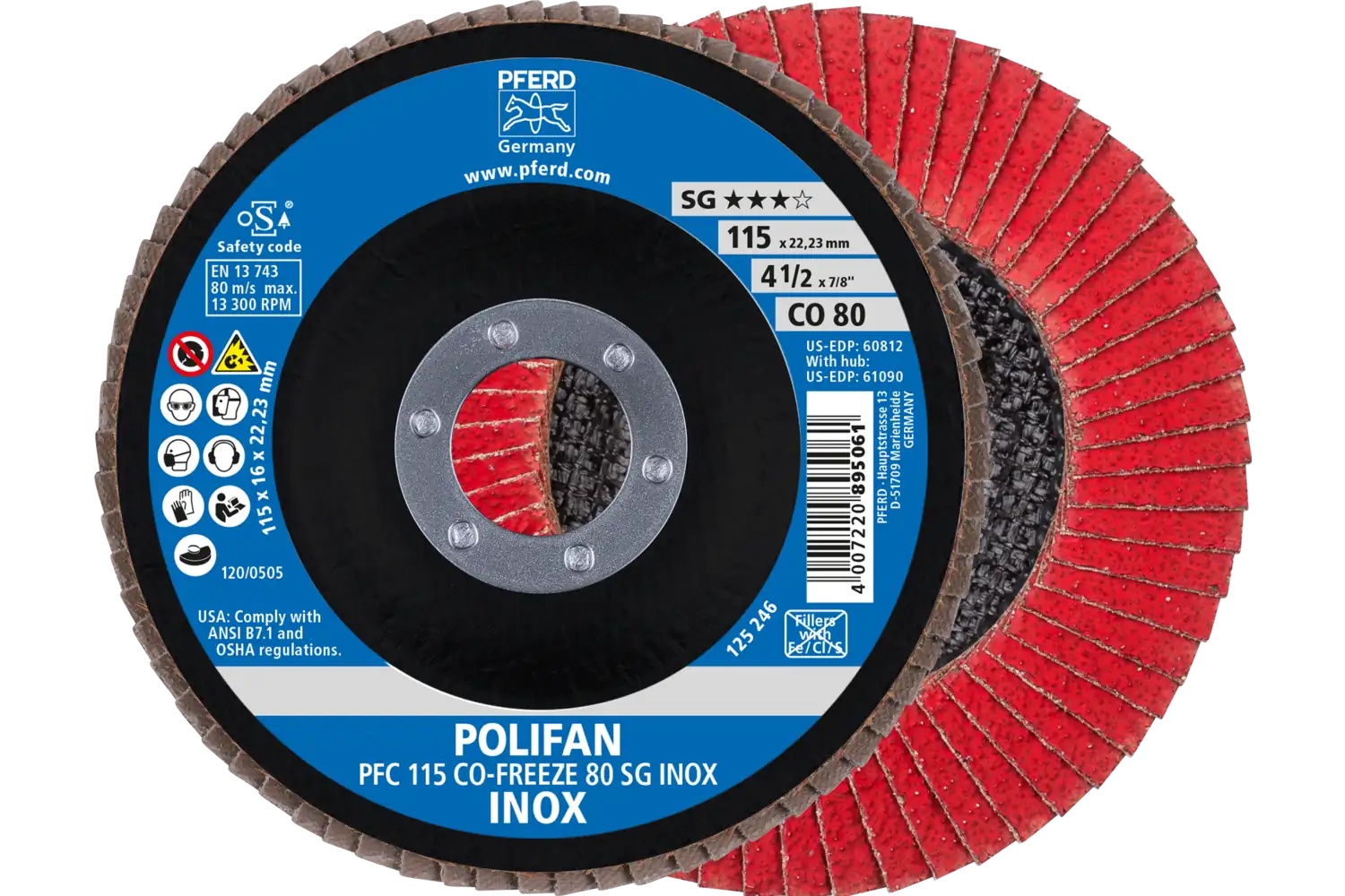 Picture of Pferd Flap Disc, 4-1/2" x 7/8, CO-Freeze SG Inox, 80 Grit, T29, Conical, Ceramic